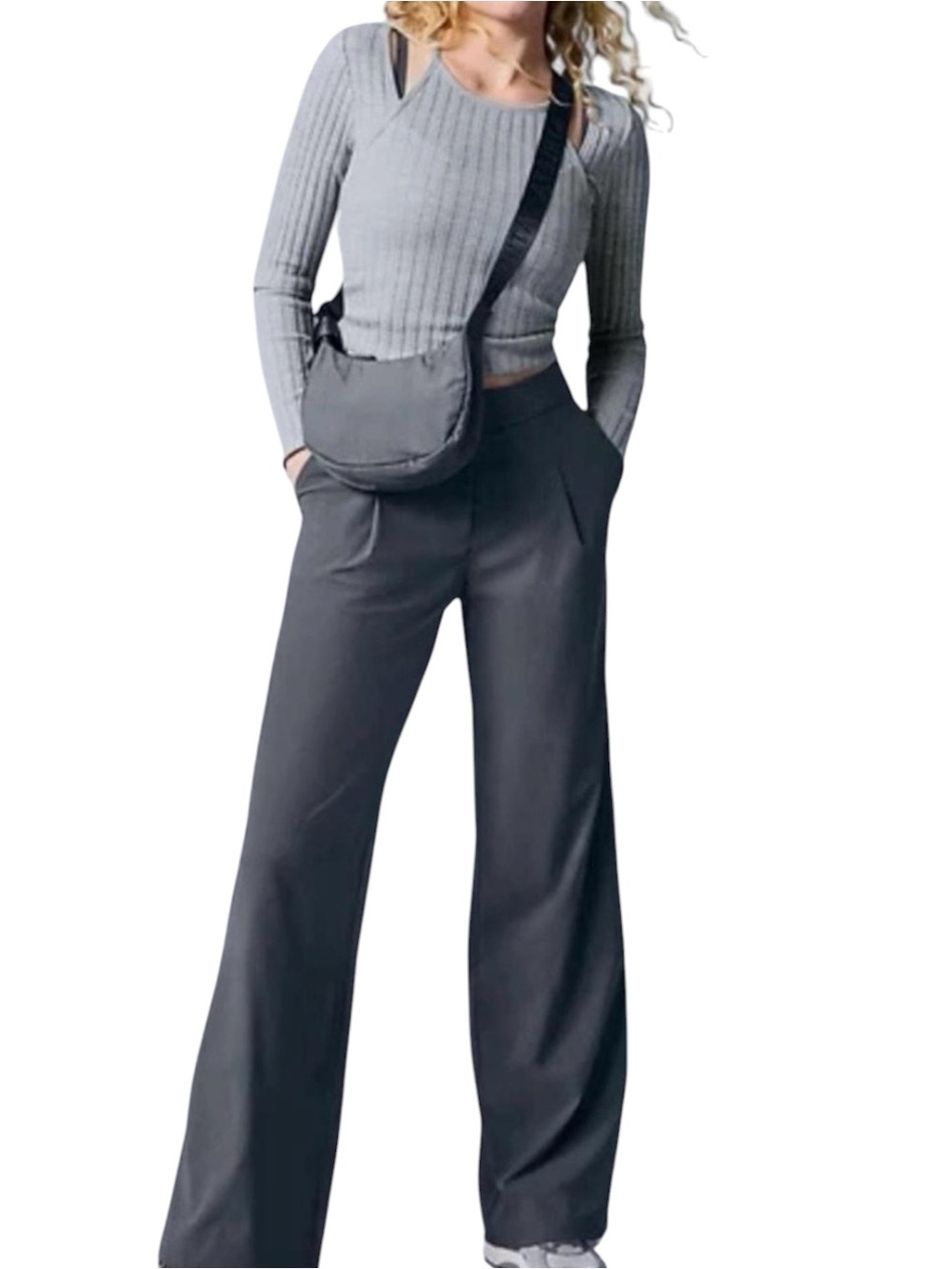 ATHLETA Pinnacle Pleated Wide-Leg Trousers in Shadow Gray Size 12T (TALL)
